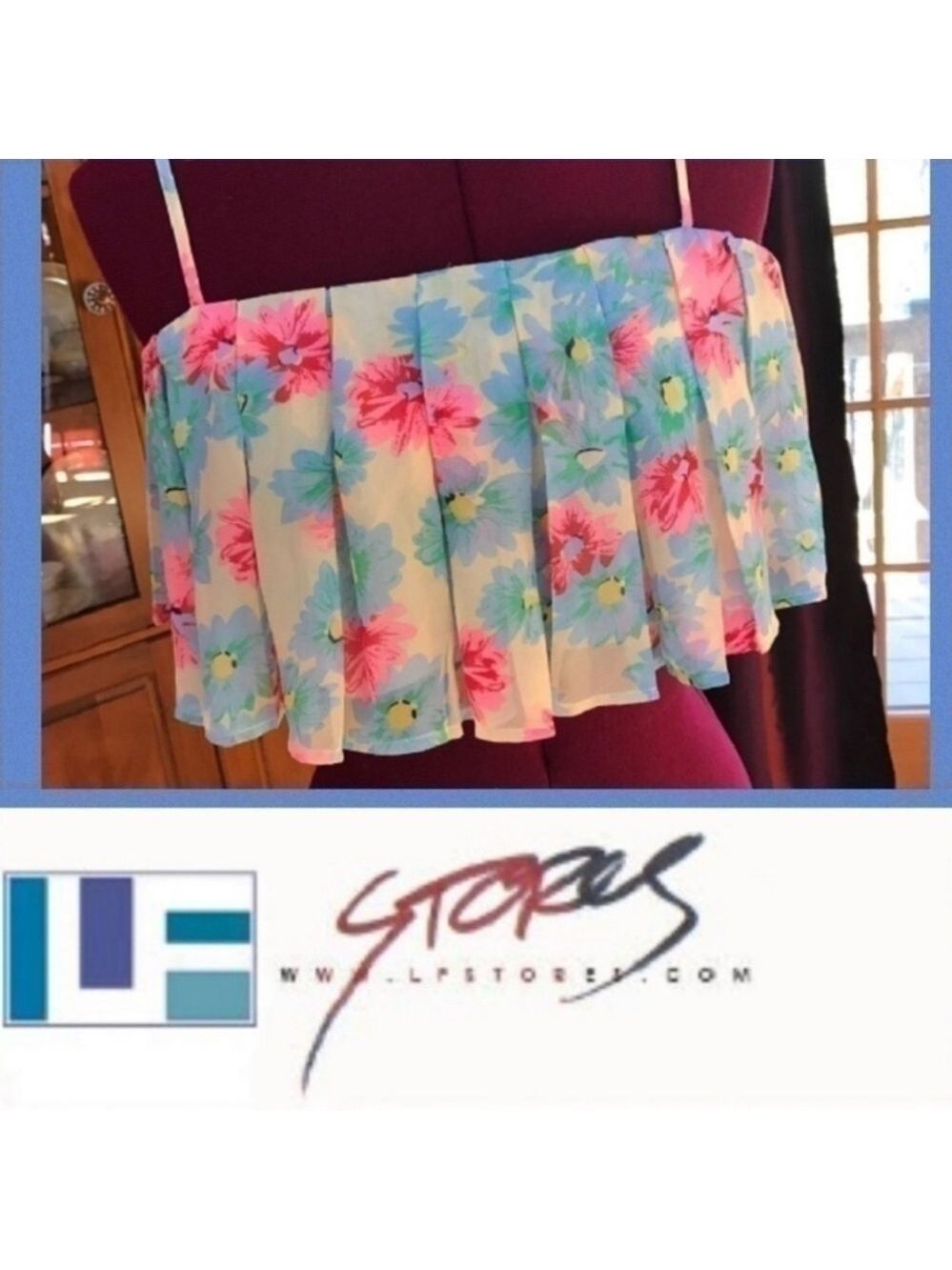 LF Foral Crop Top Naana Size Medium  Unique Pleated All Around Adjustable Straps